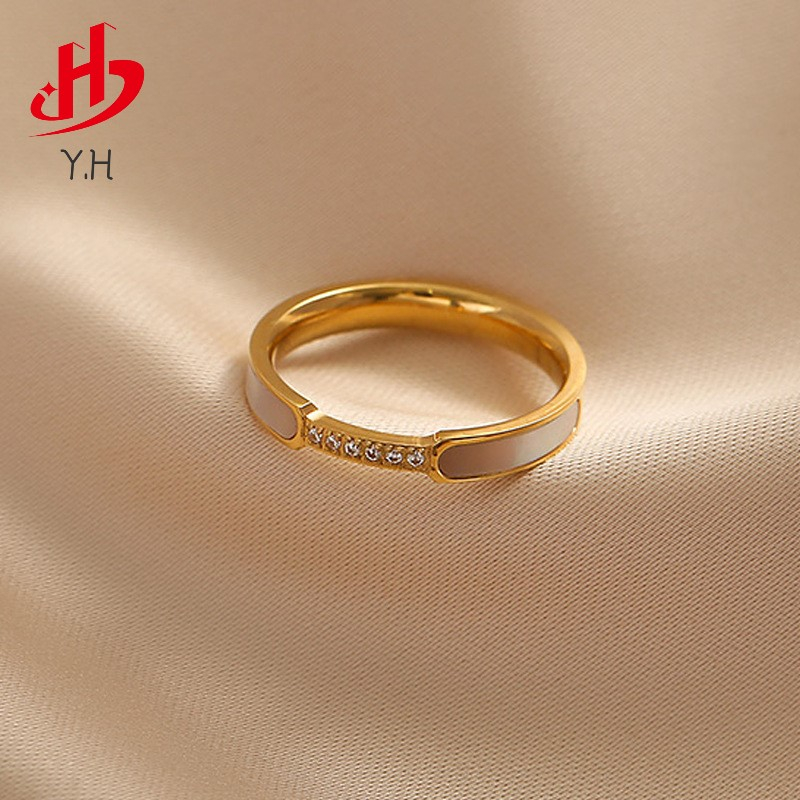 ⭐Y.H⭐ 316L เพชร เปลือกหอย สีทอง 18K แหวนสแตนเลส