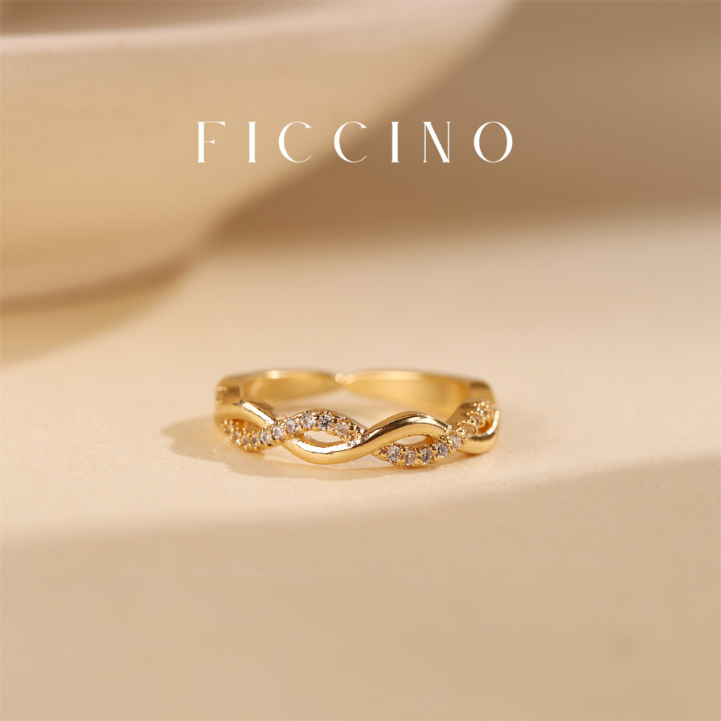 Ficcino แหวนทอง 18k ประดับเพทาย 14r ปรับได้ วางซ้อนกันได้ แฮนด์เมด ของขวัญแฟชั่น สําหรับผู้หญิง