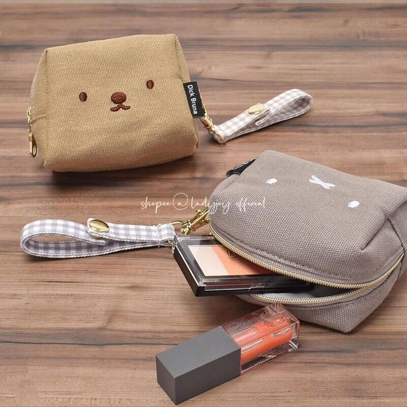 Miffy Rabbit Bear กระเป๋าถือ ผ้าแคนวาส ปักลายการ์ตูน สําหรับใส่เหรียญ ลิปสติก ผ้าอนามัย ขนาดเล็ก