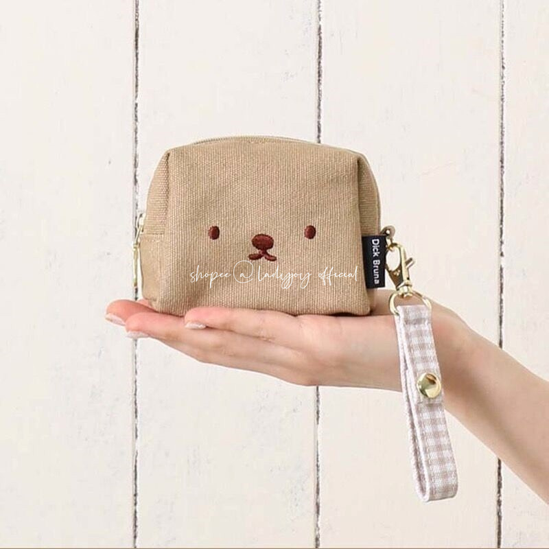 Miffy Rabbit Bear กระเป๋าถือ ผ้าแคนวาส ปักลายการ์ตูน สําหรับใส่เหรียญ ลิปสติก ผ้าอนามัย ขนาดเล็ก