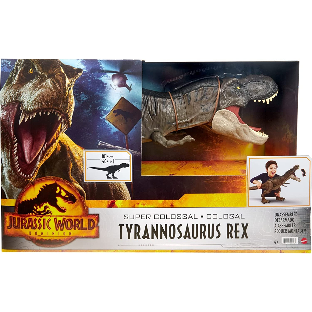Jurassic World Toys Super Colossal Tyrannosaurus Rex Action Figure Toy, T Rex Dinosaur 3-ft+ Long with Eating Feature Jurassic World ของเล่นฟิกเกอร์ไดโนเสาร์ T Rex ยาว 3 ฟุต และกินอาหาร HBK73