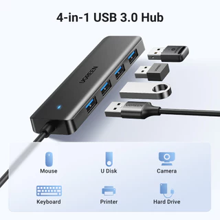 Ugreen ฮับ USB 3.0 4 พอร์ต USB A บางพิเศษ สําหรับเมาส์ คีย์บอร์ด แฟลชไดรฟ์ เครื่องพิมพ์ เข้ากันได้กับแล็ปท็อป เดสก์ท็อป PC Xbox PS5 ระบบรถยนต์
