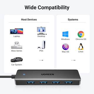 Ugreen ฮับ USB 3.0 4 พอร์ต USB A บางพิเศษ สําหรับเมาส์ คีย์บอร์ด แฟลชไดรฟ์ เครื่องพิมพ์ เข้ากันได้กับแล็ปท็อป เดสก์ท็อป PC Xbox PS5 ระบบรถยนต์