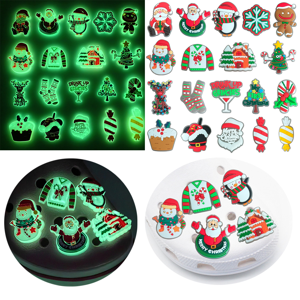 ใหม่ รองเท้าแตะ crocs เรืองแสง ลายการ์ตูนคริสต์มาส DIY สําหรับเด็ก 1 ชิ้น