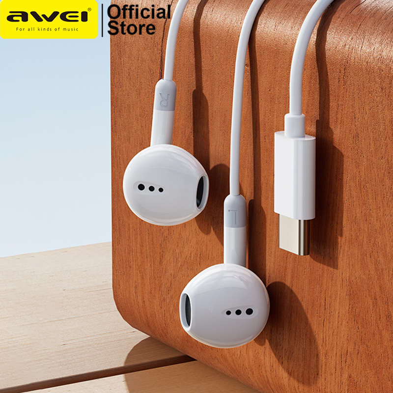 Awei PC-6T Type-C หูฟังอินเอียร์สเตอริโอ แบบมีสาย พร้อมไมโครโฟน HD