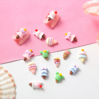 Rou Bao โดนัทเรซิ่น ลายการ์ตูนไอศกรีม อาหารน่ารัก สีสันสดใส สําหรับตกแต่งเล็บ DIY 50 ชิ้น