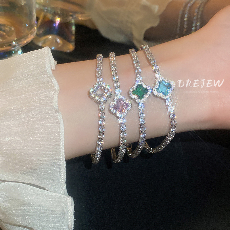 DREJEW สร้อยข้อมือ ประดับเพทาย ลายดอกไม้ หรูหรา เครื่องประดับแฟชั่น สําหรับผู้หญิง