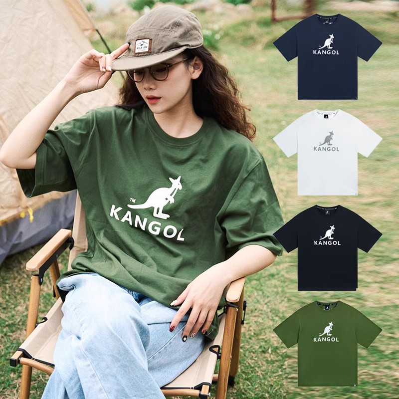 Kangol เสื้อยืดลําลอง แขนสั้น คอกลม พิมพ์ลายโลโก้จิงโจ้ ทรงหลวม สไตล์วินเทจ สําหรับผู้ชาย และผู้หญิง