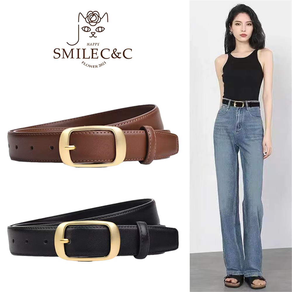 SmileFairycc 【COD & พร้อมส่ง】เข็มขัดหนัง PU หัวเข็มขัดทรงสี่เหลี่ยม พร้อมหมุด สําหรับผู้หญิง