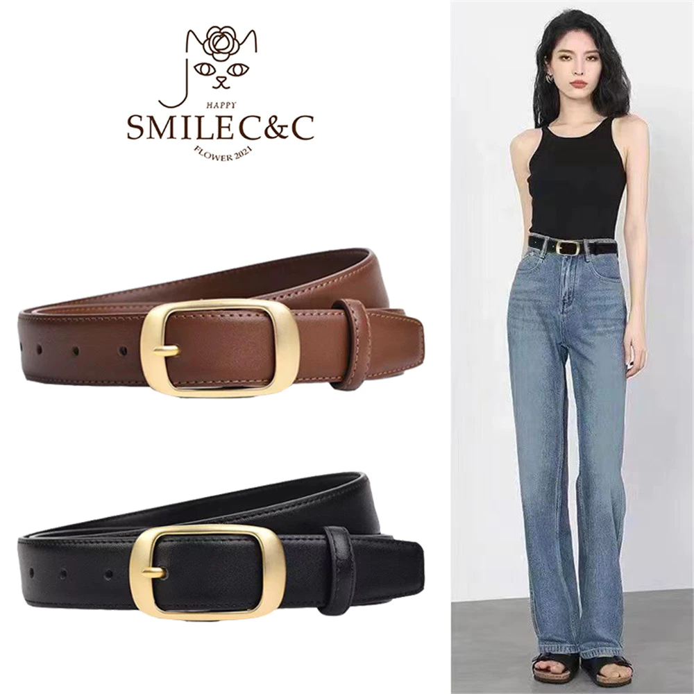 SmileFairycc 【COD & พร้อมส่ง】เข็มขัดหนัง PU หัวเข็มขัดทรงสี่เหลี่ยม พร้อมหมุด สําหรับผู้หญิง