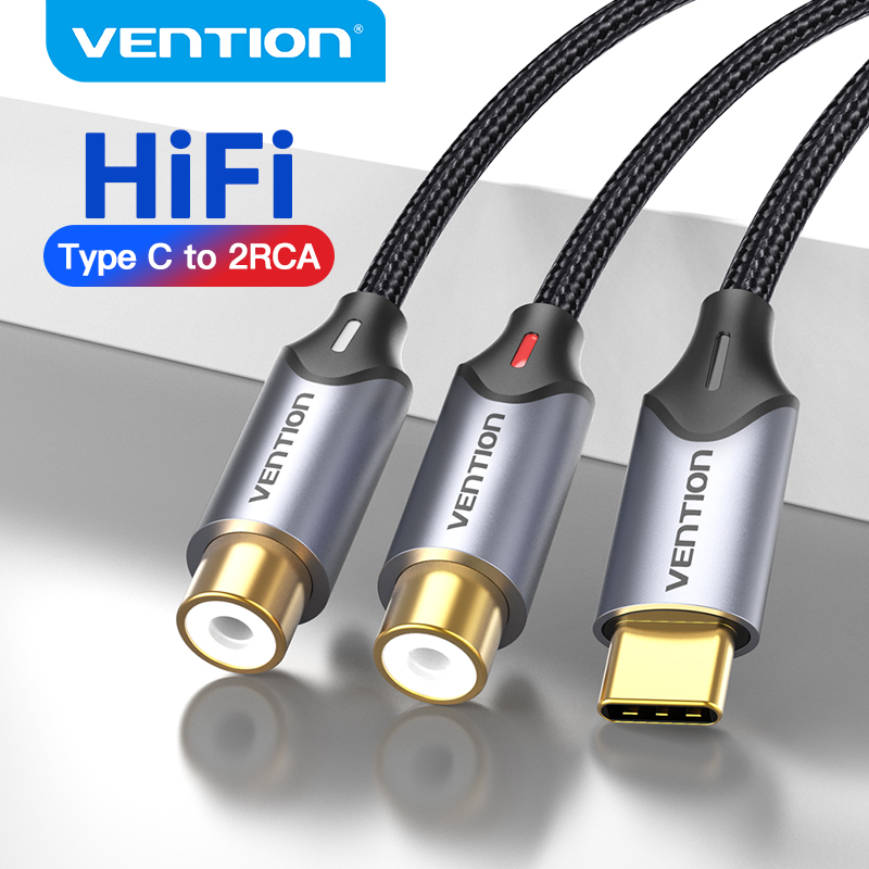 [โค้ดคุ้ม][สต็อก]Vention Type C To 2 RCA อะแดปเตอร์สายเคเบิ้ลเสียง Male To Female สําหรับ iPone16 ลํ