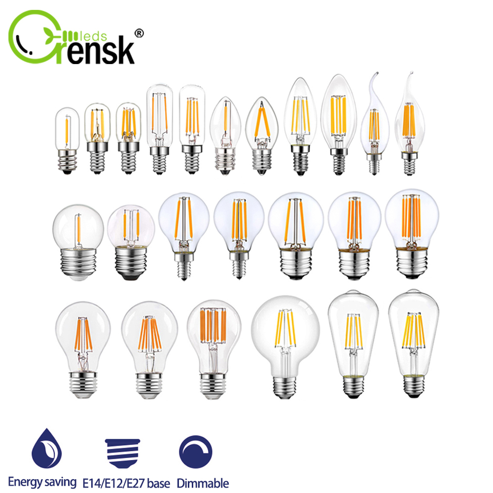 หลอดไฟ Edison LED E12 E14 E27 1W 2W 3W 4W 6W 8W C7 C35 T20 T16 A19 G40 G80 T28 ST64 หรี่แสงได้ สีขาว