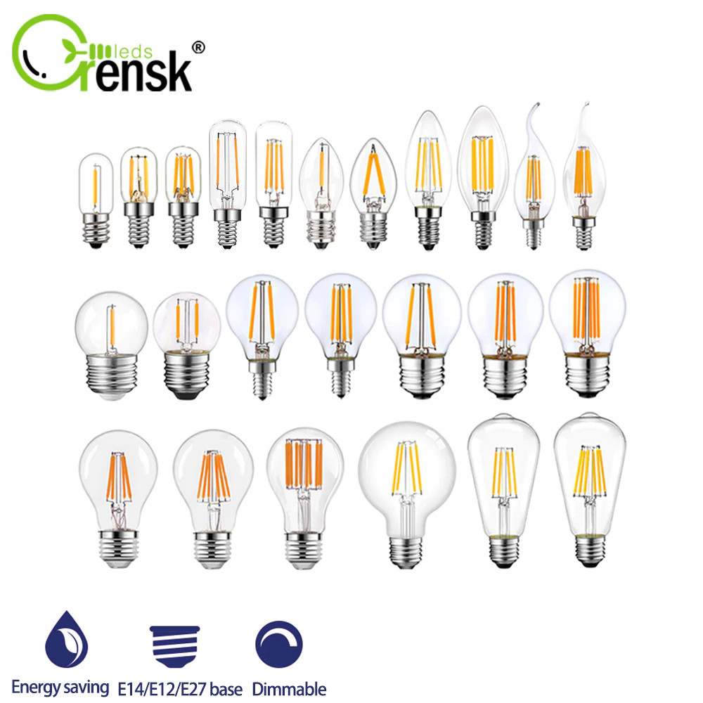 หลอดไฟ Edison LED E12 E14 E27 1W 2W 3W 4W 6W 8W C7 C35 T20 T16 A19 G40 G80 T28 ST64 หรี่แสงได้ สีขาวอบอุ่น สไตล์เรโทร สําหรับตกแต่งบ้าน
