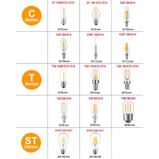 หลอดไฟ Edison LED E12 E14 E27 1W 2W 3W 4W 6W 8W C7 C35 T20 T16 A19 G40 G80 T28 ST64 หรี่แสงได้ สีขาวอบอุ่น สไตล์เรโทร สําหรับตกแต่งบ้าน