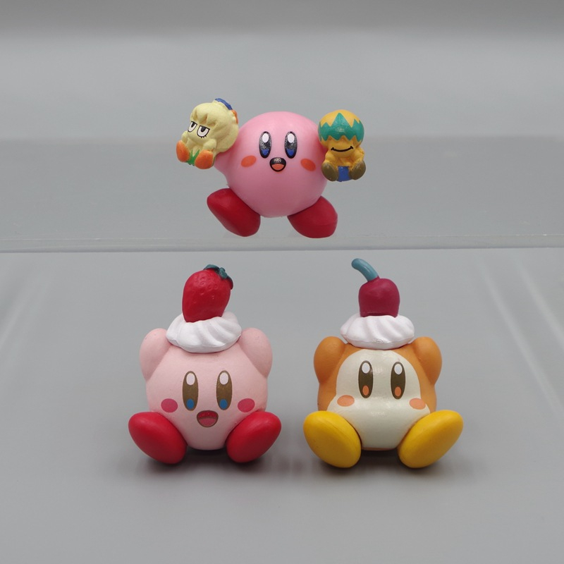 โมเดลฟิกเกอร์ PVC รูปเกม Kirby Star Kirby Strawberry Apple Mini Q Version Kawaii
