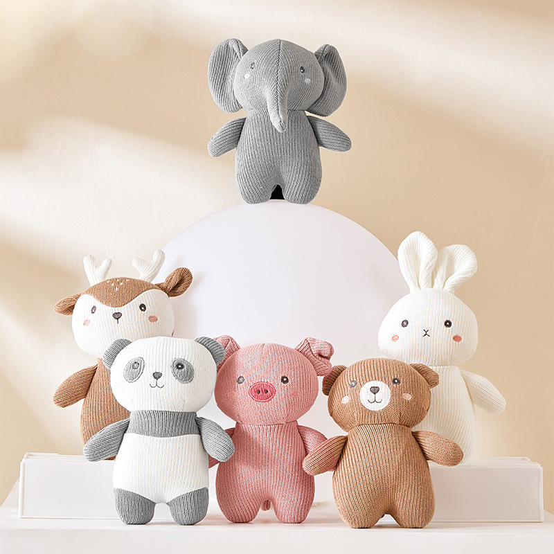 ตุ๊กตาสัตว์โครเชต์ ช้าง แพนด้า กวาง กระต่าย ใส่สบาย ของเล่นกัด สําหรับเด็กแรกเกิด