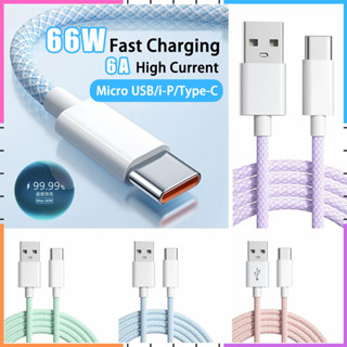 คลังสินค้าพร้อมMakaron 66W 6A สีสันถัก Super Fast สายชาร์จ C…