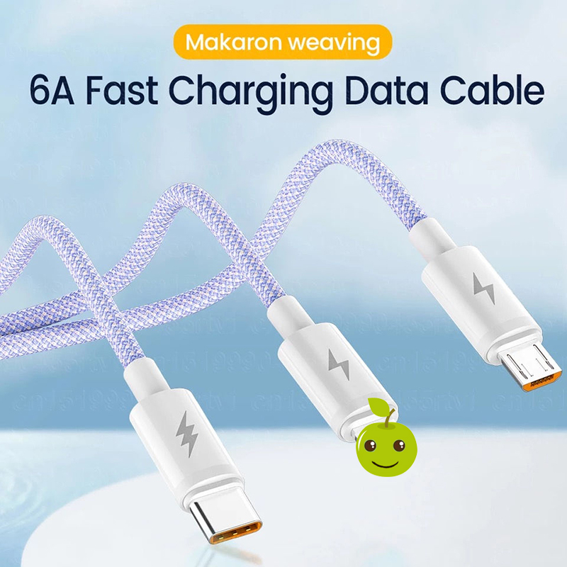 Ready Stock6A 66W 3 in 1 Fast Charger Cord Micro Usb/Type C สายชาร์จโทรศัพท์ไนลอนถักสายชาร์จ Data Sync - รูปที่ 7