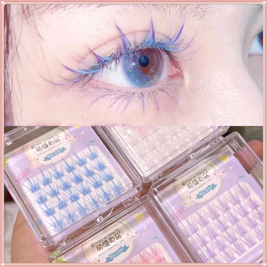 ขนตาปลอม 24 คลัสเตอร์ ธรรมชาติ สีขาว สีชมพู สีฟ้า สีม่วง หลากสี สําหรับผู้เริ่มต้นแต่งหน้า