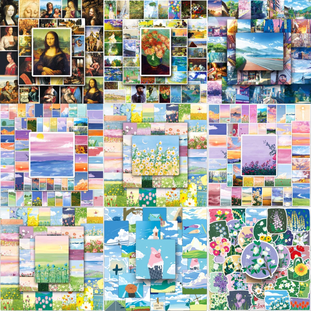 100 ชิ้น Ins สไตล์ทิวทัศน์ที่สวยงามสติกเกอร์ Home Decal สติกเกอร์กันน้ําสําหรับแล็ปท็อป/โทรศัพท์/หมวกกันน็อก/มอเตอร์/รถ DIY Creative Graffiti สติกเกอร์