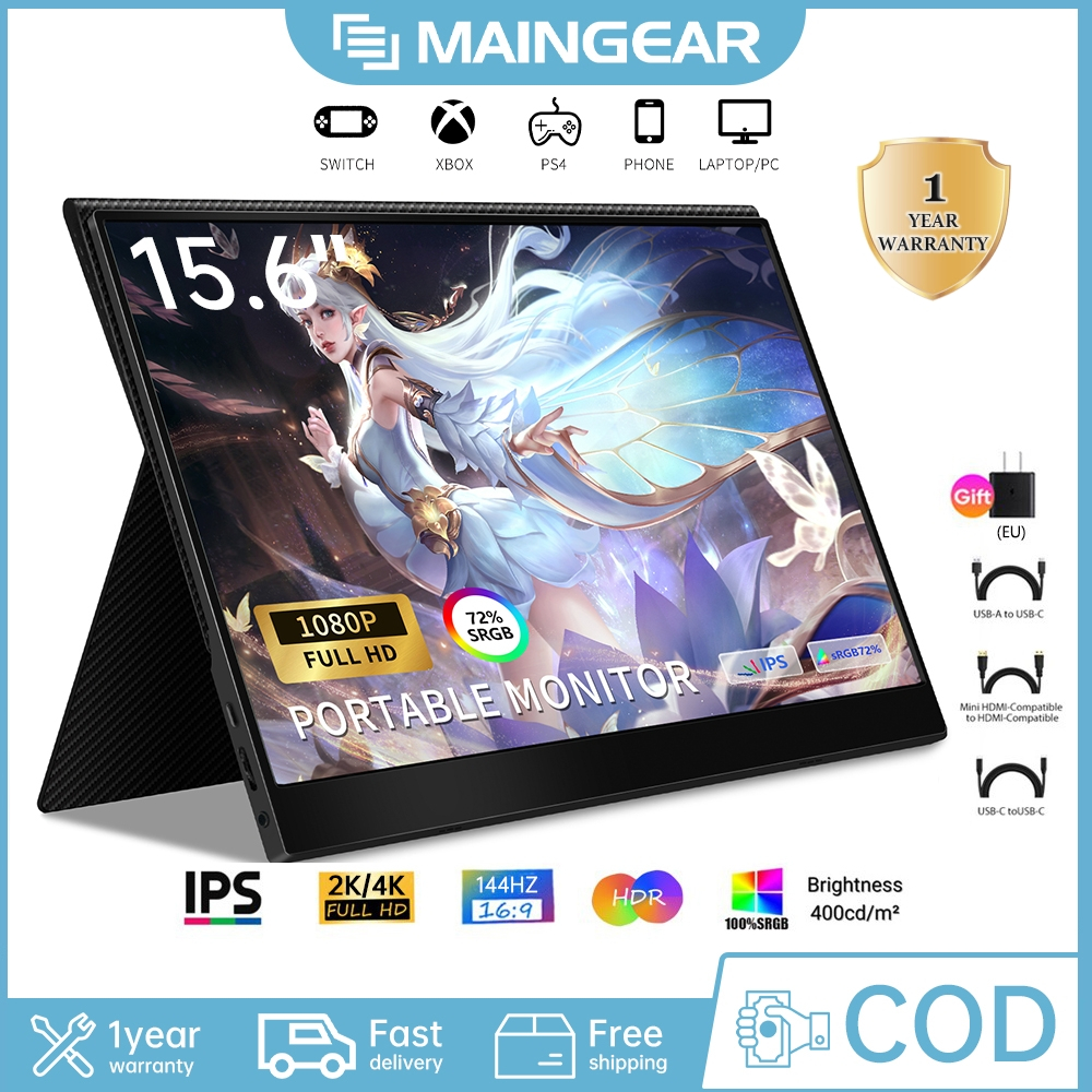 Maingear หน้าจอมอนิเตอร์ IPS HDR Portable monitor 1920*1080p 15.6 นิ้ว แบบพกพา สําหรับ Switch XBOX PS4 PS5 โทรศัพท์มือถือ แล็ปท็อป