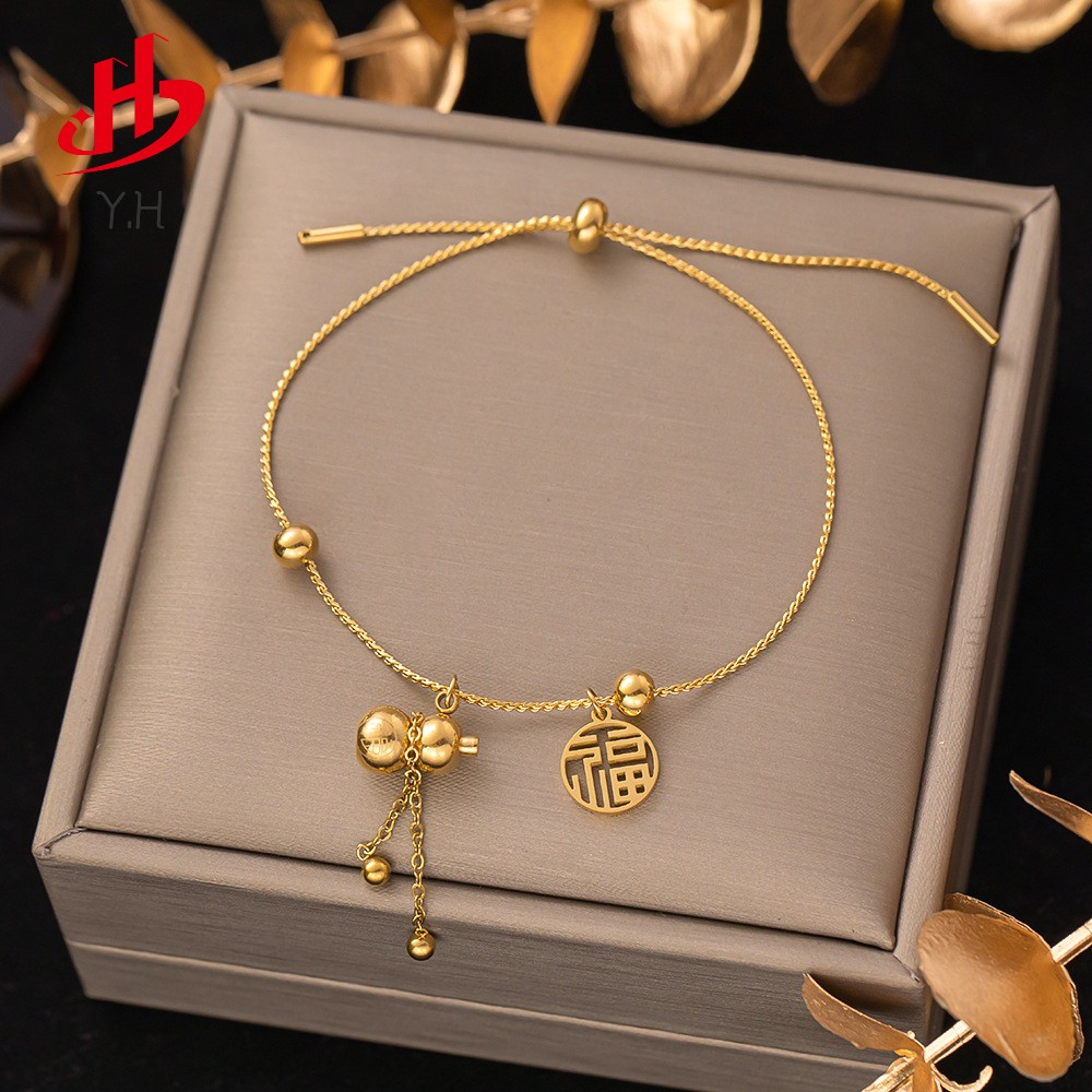 ⭐Y.H⭐ 316L สีทอง ขวดโชคดี 18K กำไลข้อมือสแตนเลส