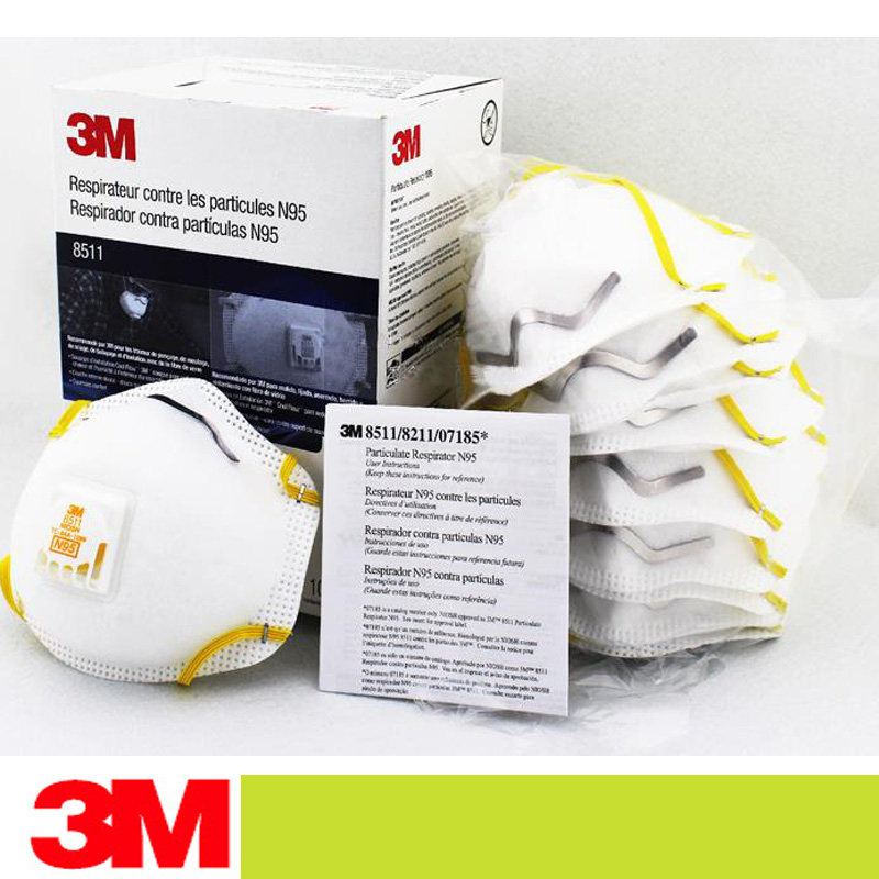 10/กล่อง 3M 8511 N95 หน้ากากฝุ่น Particulate ป้องกันทางเดินหายใจ W/Valve