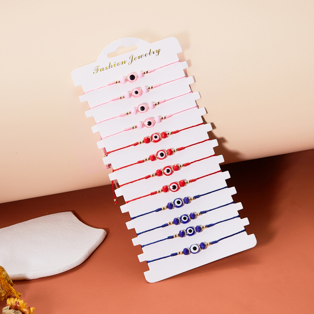 12 ชิ้น / เซต แฟชั่น สีฟ้า ตาชั่วร้าย อวยพร สร้อยข้อมือ แฮนด์เมด ปรับได้ เชือกถัก สร้อยข้อมือนําโชค สําหรับผู้ชาย และผู้หญิง เครื่องประดับ มิตรภาพ ของขวัญ ทําความสะอาด