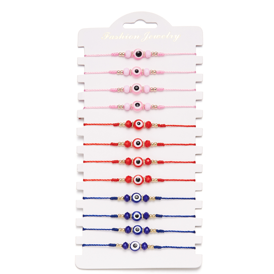 12 ชิ้น / เซต แฟชั่น สีฟ้า ตาชั่วร้าย อวยพร สร้อยข้อมือ แฮนด์เมด ปรับได้ เชือกถัก สร้อยข้อมือนําโชค สําหรับผู้ชาย และผู้หญิง เครื่องประดับ มิตรภาพ ของขวัญ ทําความสะอาด
