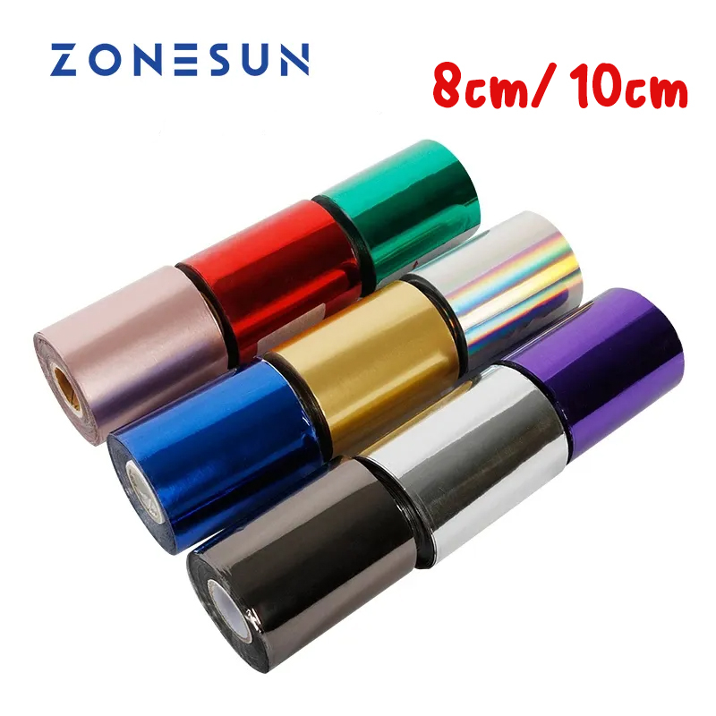 Zonesun ม้วนกระดาษฟอยล์ฮอตสแตมป์ กว้าง 8 ซม. 10 ซม. สีทอง สีเงิน โฮโลแกรม สําหรับปั๊มลายประกาย งานฝีมือ กระเป๋าสตางค์หนัง