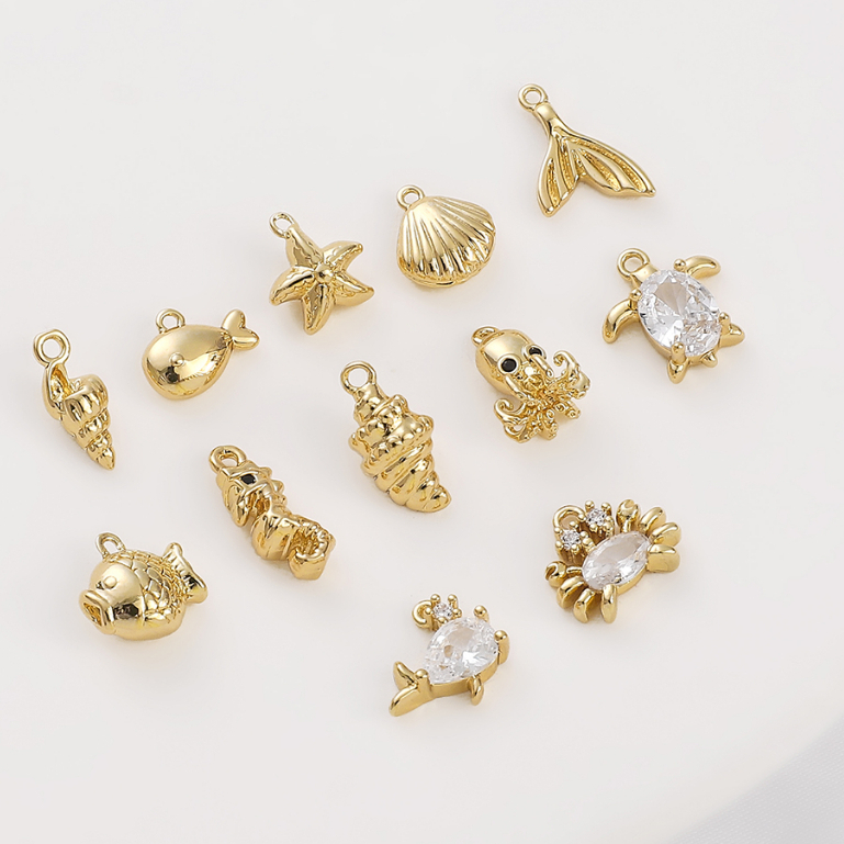 1 ชิ้น Marine Life จี้ประณีตสัตว์ขนาดเล็กจี้ Gold-Plated จี้ขนาดเล็ก DIY ทําสร้อยข้อมือสร้อยคอต่างหูเครื่องประดับ