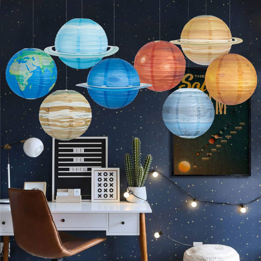 Planet กระดาษโคมไฟ 8 Planets In The Solary ระบบแขวนเครื่องประดับสําหรับธีมอวกาศด้านนอก Party Decor 3