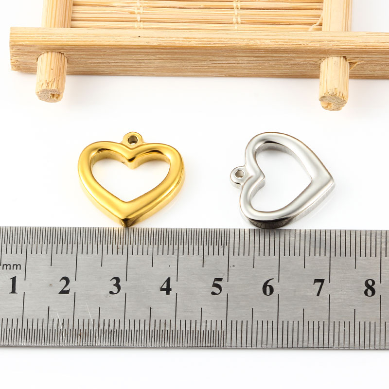 จี้สร้อยคอ สร้อยข้อมือ ต่างหู สเตนเลส ทอง 18K รูปหัวใจกลวง สีเงิน DIY