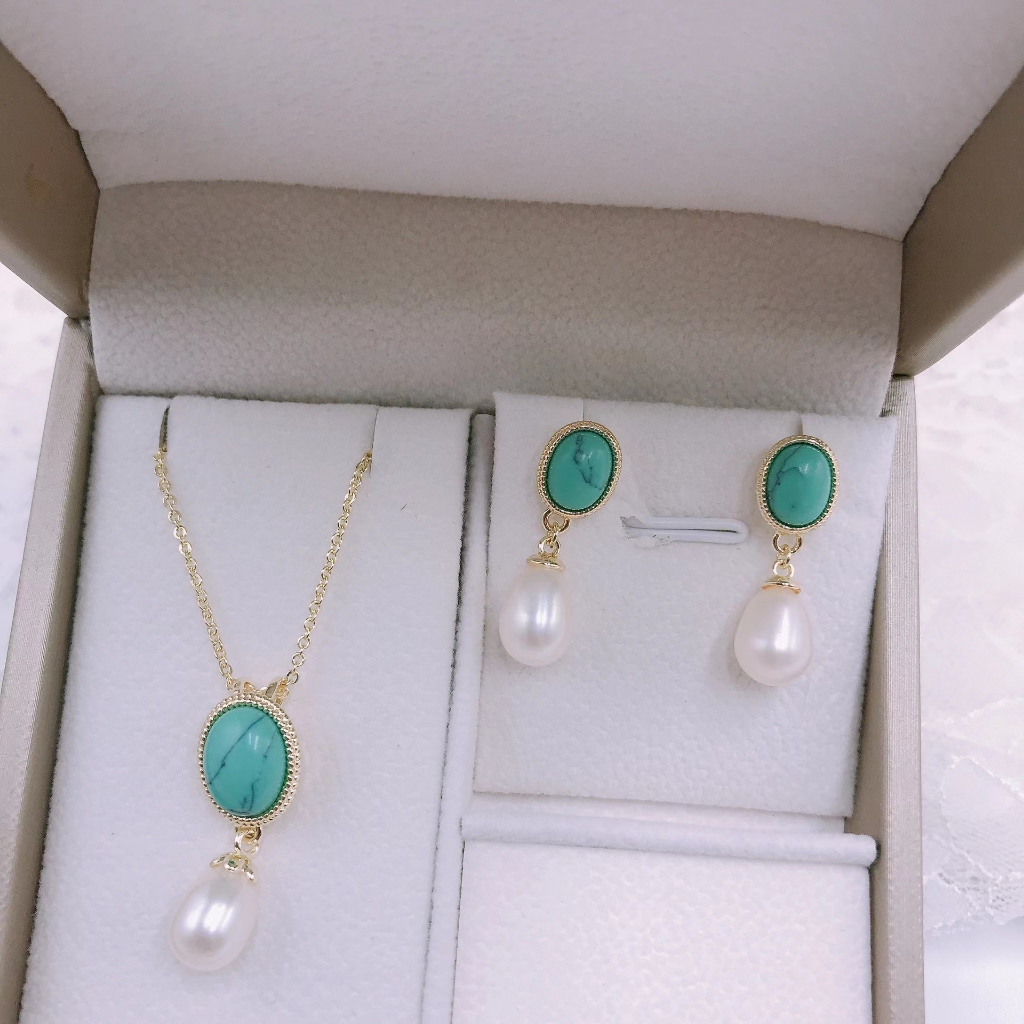ชุดต่างหูเงิน เกรด S925 ประดับไข่มุก สีเขียวน้ําจืด เป็นที่นิยม