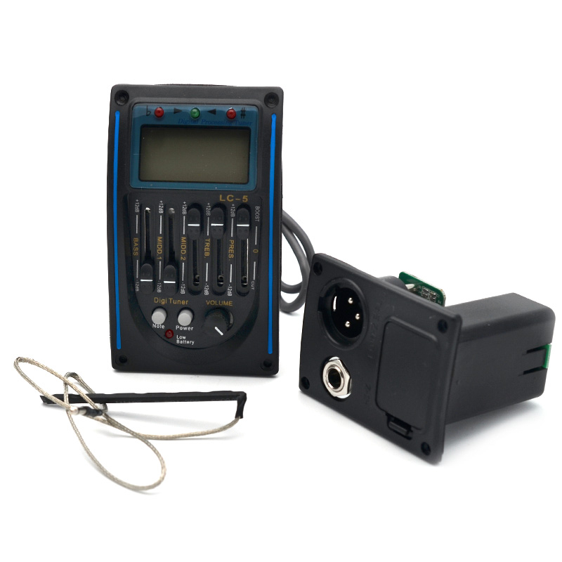 LC-5 5-Band EQ Equalizer Pickup Tuner LCD กีต้าร์โปร่ง Bass Preamp สีฟ้า/แดง