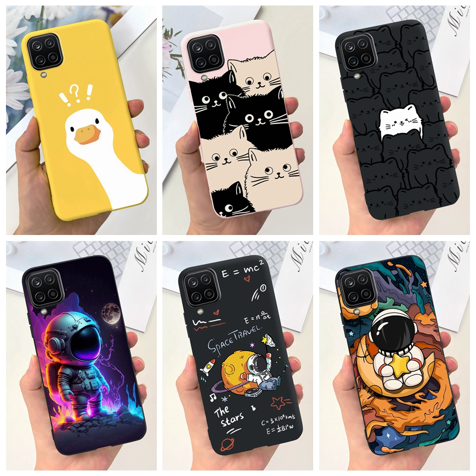 เคสโทรศัพท์มือถือ ซิลิโคนนิ่ม ลายการ์ตูนแมวนักบินอวกาศน่ารัก สีแคนดี้ สําหรับ Samsung Galaxy A12 M12 A12 M12 A125F A127F M125F