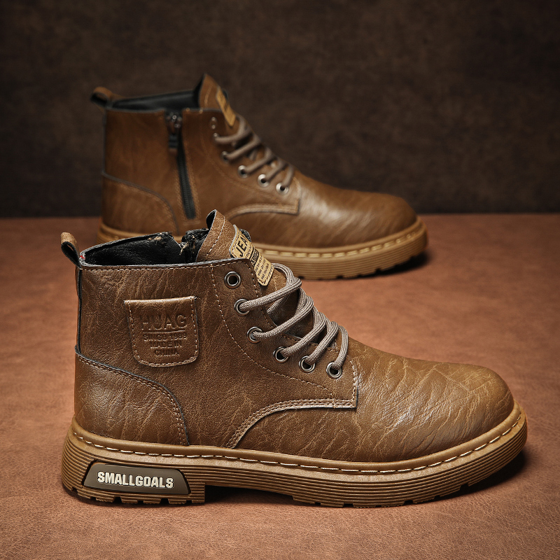 รองเท้าหนัง High-Top Boots Retro Cargo Boots Martin Shoes Mens Shoes