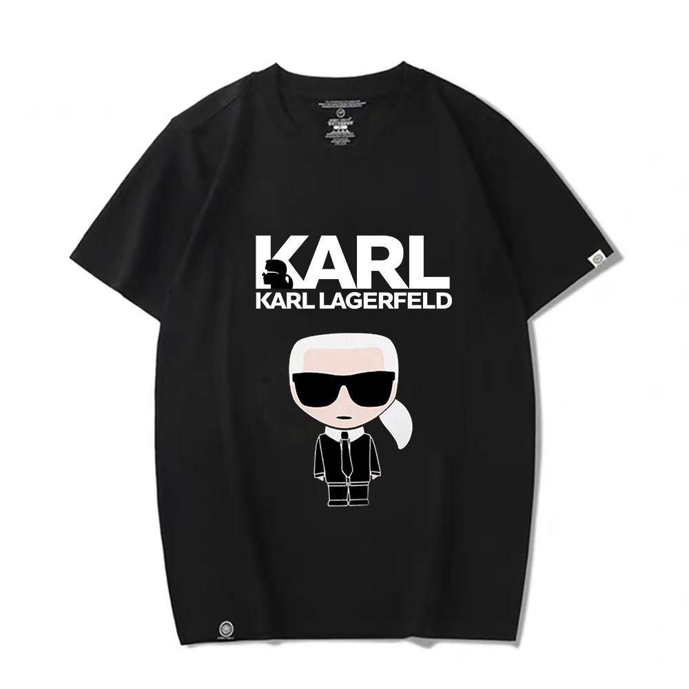 เสื้อยืดแขนสั้น พิมพ์ลาย Karl Lagerfeld's ทรงหลวม สําหรับผู้ชายและผู้หญิง