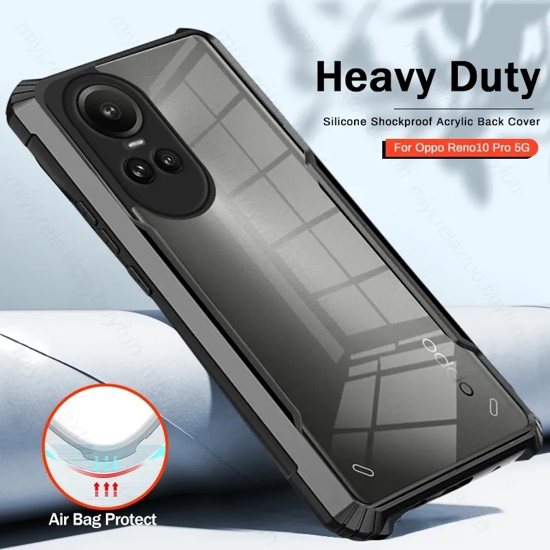 Heavy Duty อะคริลิคโปร่งใสกันกระแทกสําหรับ Oppo Reno10 Pro Reno10pro Reno 10 Pro + 5G กรณี TPU กรอบน