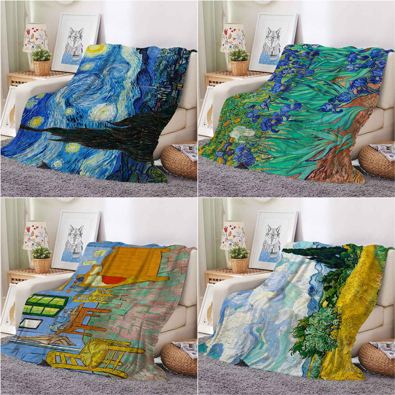 ผ้าห่ม ผ้าสักหลาด แบบนิ่ม ลาย Vincent Willem van Gogh Art Starry Night ขนาด 150x130 ซม. 100x75 ซม. สําหรับหอพัก สํานักงาน