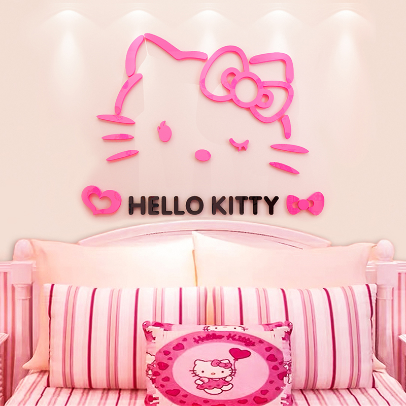 【DAORUI】hellokitty สติกเกอร์อะคริลิค ลายการ์ตูนแมวเฮลโลคิตตี้ 3D สําหรับติดตกแต่งผนังห้องนอนเด็ก