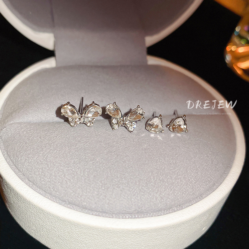 DREJEW ต่างหูเข็มเงิน 925 ประดับโบว์เพชร สไตล์เกาหลี 4 ชิ้น - รูปที่ 4