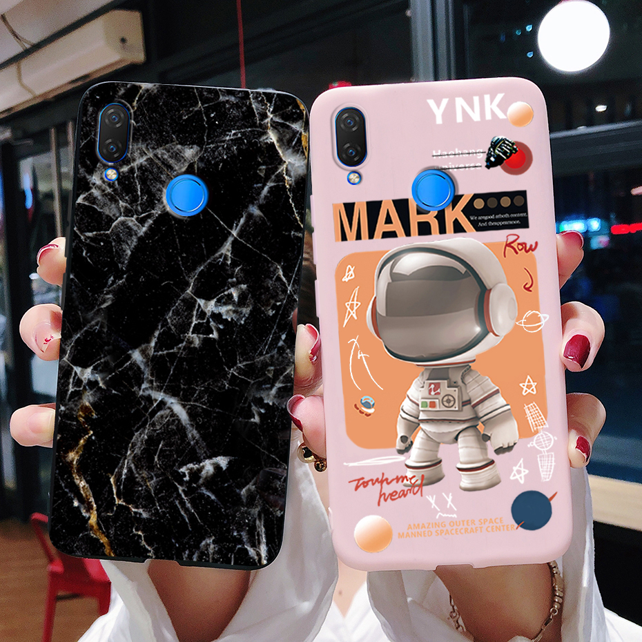 Huawei Nova 3i INE-LX1 INE-LX2 (P Smart+) เคสโทรศัพท์ซิลิโคน TPU แบบนิ่ม ลายหินอ่อน นักบินอวกาศน่ารัก Nova3i สีแคนดี้
