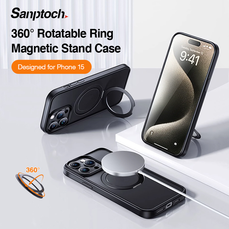 ซันพโทช 360° หมุนได้แหวนสําหรับiphone 16 15 14 13 Pro Maxใช้งานร่วมกับแม่เหล็กเกรดทหารกันกระแทกสําหรับiPhone 16 Plusโปร่งแสงMatteผู้ถือแหวนCas