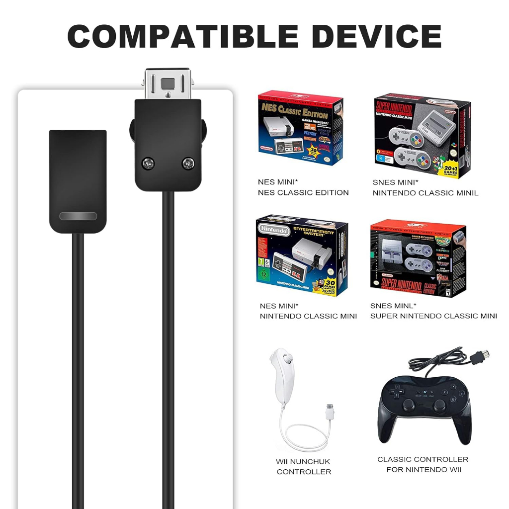 สายเคเบิลต่อขยายเกมแพด สําหรับ NES SNES Classic Mini Controller Wii & Wii U Controller Edition Plug 