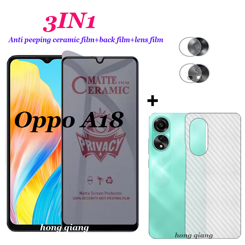 (3 In 1) OPPO A18 A38 ฟิล์มกระจกนิรภัยเซรามิค ป้องกันหน้าจอ + ฟิล์มกล้อง + ฟิล์มด้านหลัง สําหรับ OPP