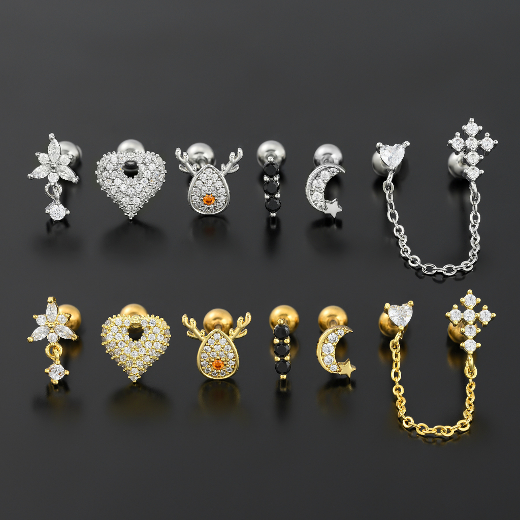 G23 ต่างหูเหล็กไทเทเนียม รูปหัวใจ กวาง เจาะโซ่ เครื่องประดับ ของขวัญ 1 ชิ้น