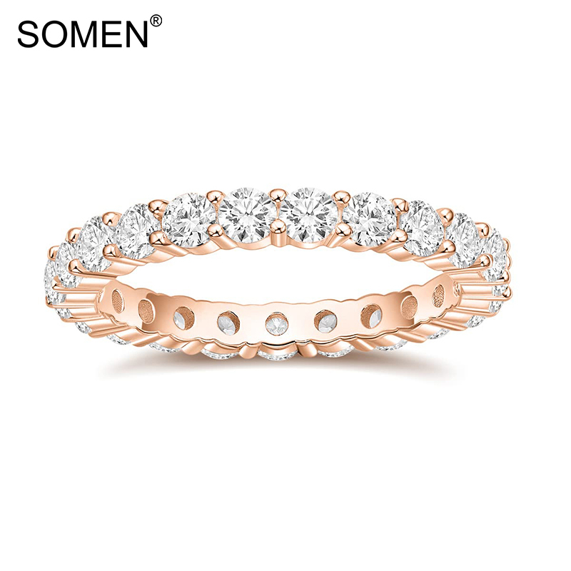 Somen แหวนหมั้น เงินแท้ 925 ประดับเพทาย ทรงกลม สีโรสโกลด์ 3 มม. วางซ้อนกันได้ สําหรับผู้หญิง ไซซ์ 3-11