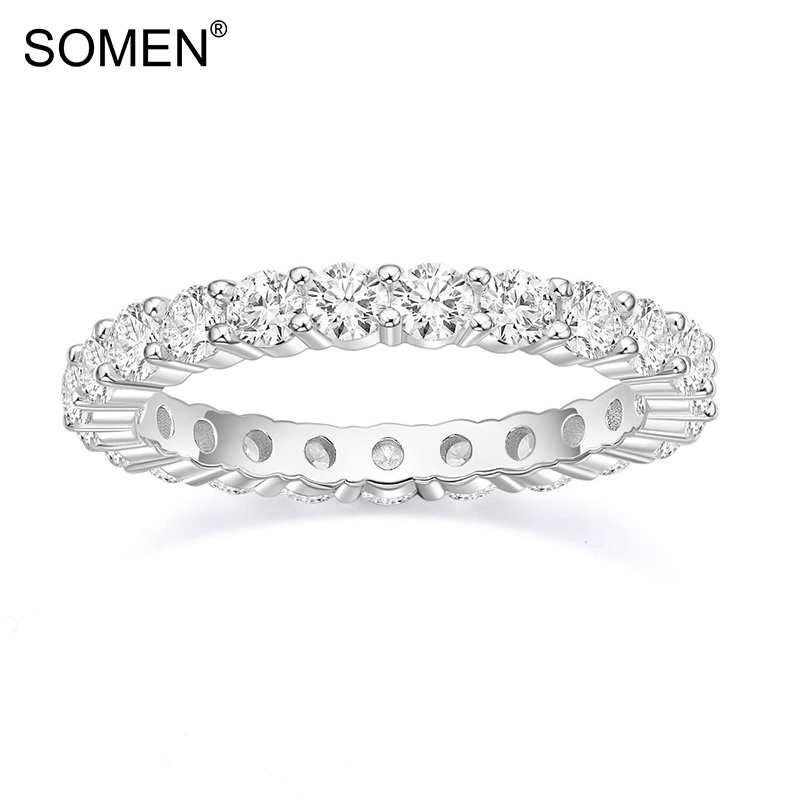 Somen แหวนหมั้น เงินแท้ 925 ประดับเพทาย ทรงกลม 3 มม. วางซ้อนกันได้ สําหรับผู้หญิง ขนาด 3.5-11