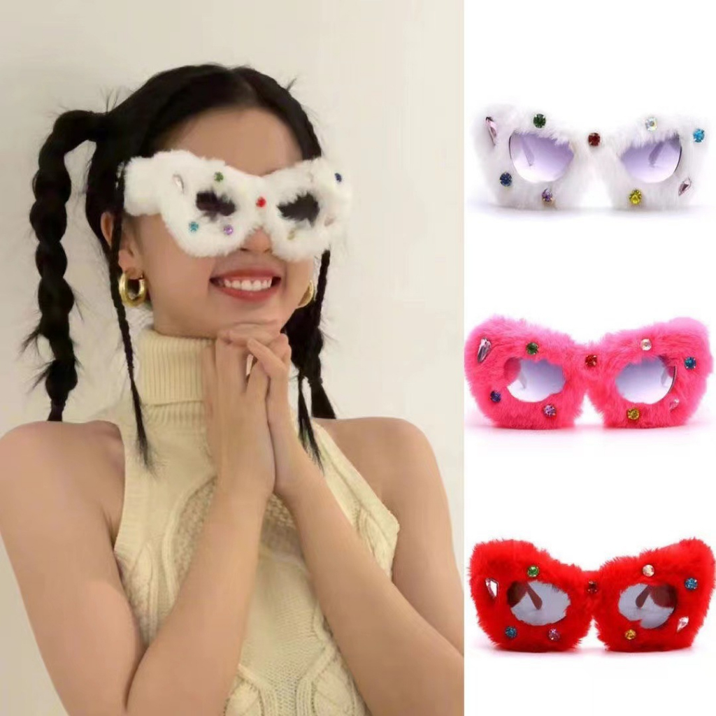 [Magpie] แว่นตากันแดด ประดับเพชร ขนฟู ดูสูง พร็อพสําหรับเด็กผู้หญิง